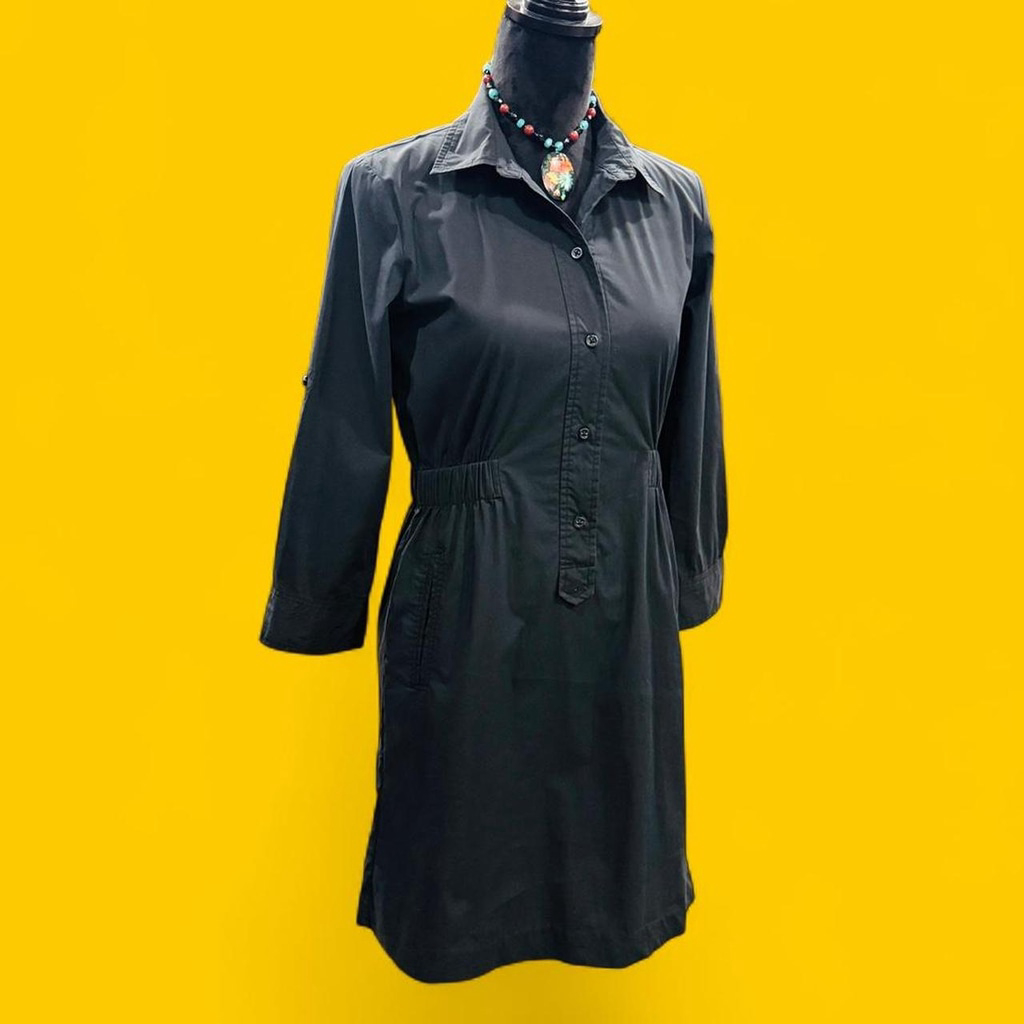 Preppy Whimsigoth Dark Career 3/4 Sleeve Button Up Shirt Dress Banana Republic 2